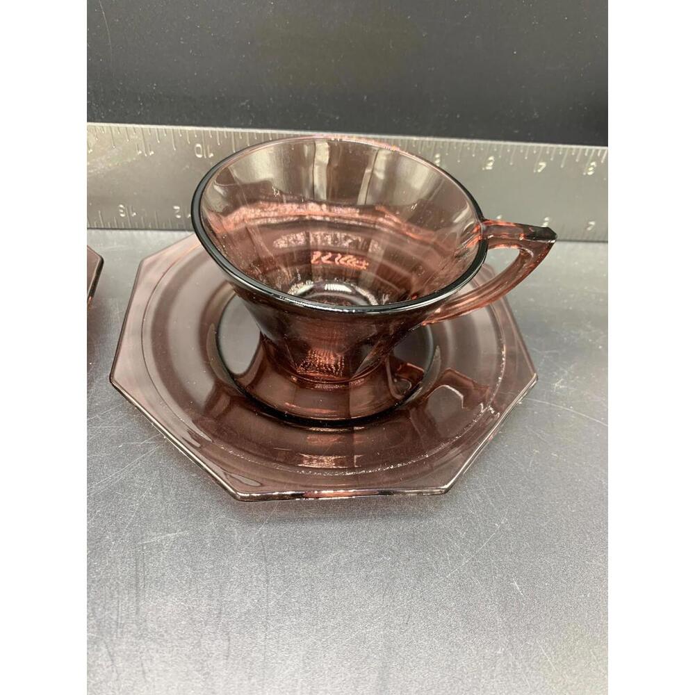 Amethyst Hazel-Atlas Moroccan Depression Glass Cup And Saucer Octagon - Picture 2 of 9